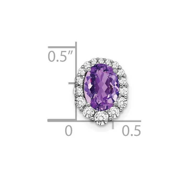 Necklaces Goldia 14k White Gold Oval Amethyst and Real Diamond Halo Chain Slide