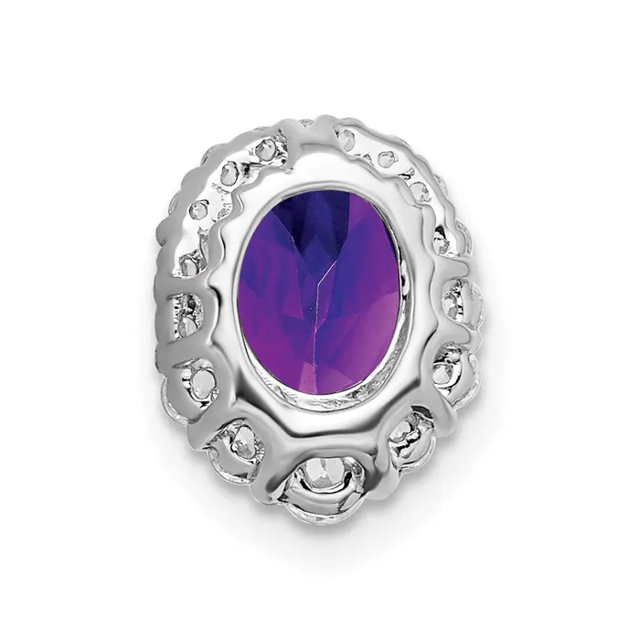 Necklaces Goldia 14k White Gold Oval Amethyst and Real Diamond Halo Chain Slide