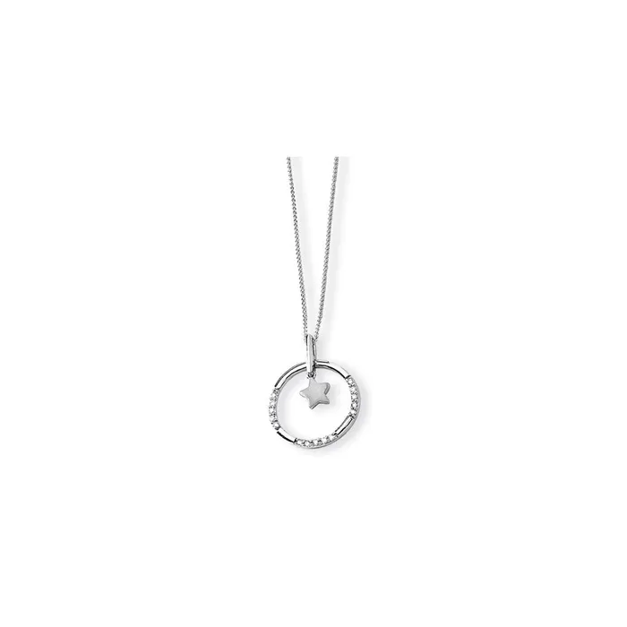 Necklaces Goldia 14k White Gold Real Diamond Star in Circle Pendant with 18 Chain