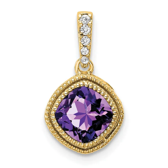 Necklaces Goldia 14K Yellow Gold Cushion Amethyst and Real Diamond Pendant Necklaces Goldia 14K Yellow Gold Cushion Amethyst and Real Diamond Pendant