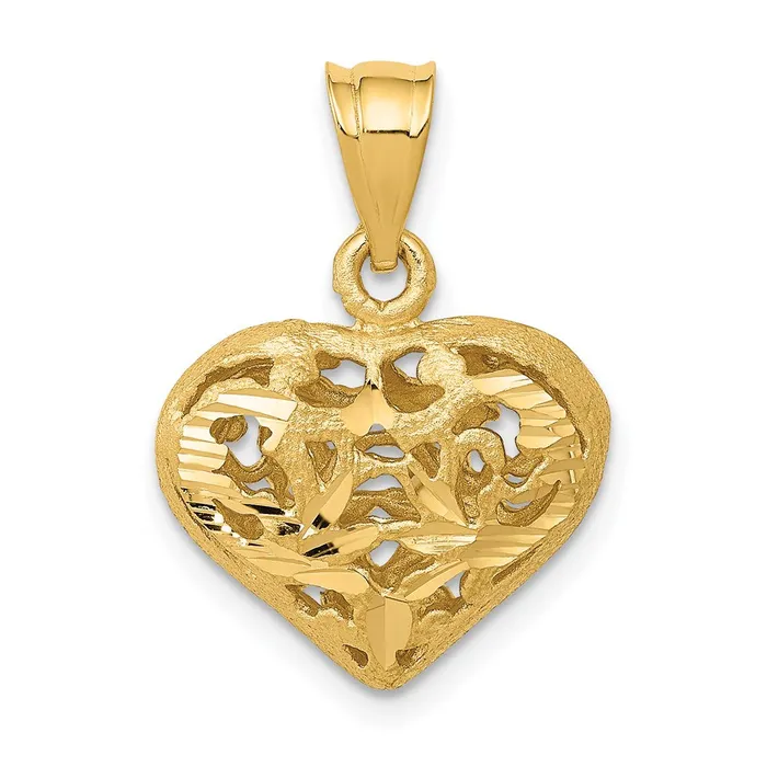 Necklaces Goldia 14k Yellow Gold Polished 3D Filigree Puffed Heart Pendant