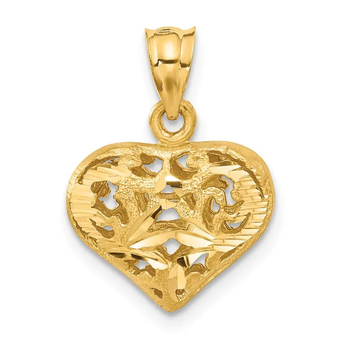 Necklaces Goldia 14k Yellow Gold Polished 3D Filigree Puffed Heart Pendant