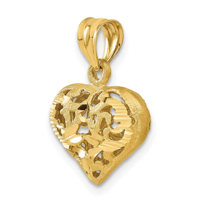 Necklaces Goldia 14k Yellow Gold Polished 3D Filigree Puffed Heart Pendant