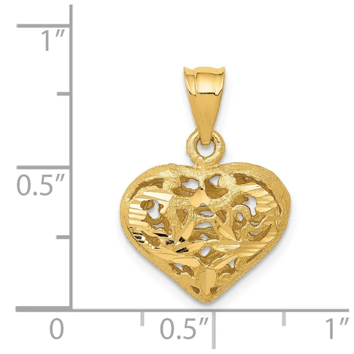 Necklaces Goldia 14k Yellow Gold Polished 3D Filigree Puffed Heart Pendant