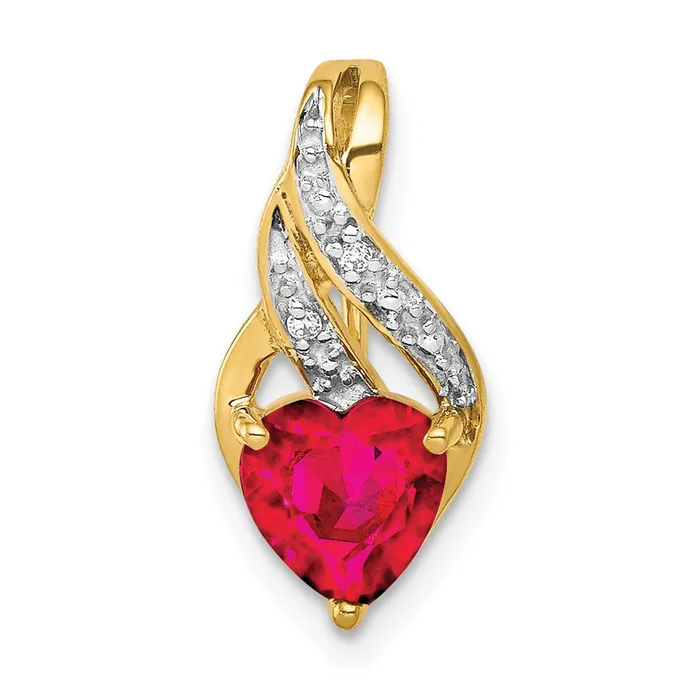 Necklaces Goldia 14K Yellow Gold Real Diamond and Created Ruby Polished Heart Pendant