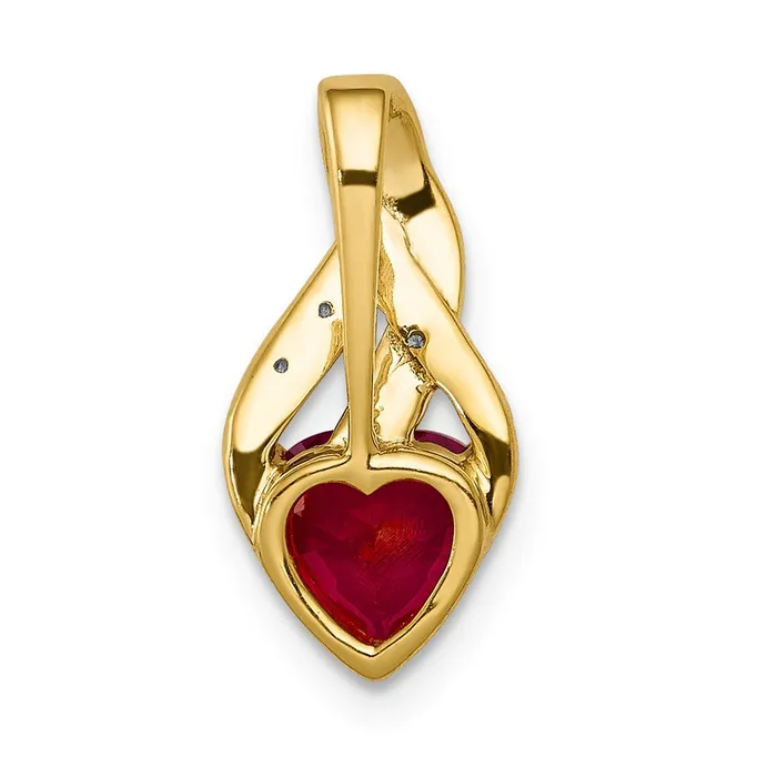Necklaces Goldia 14K Yellow Gold Real Diamond and Created Ruby Polished Heart Pendant