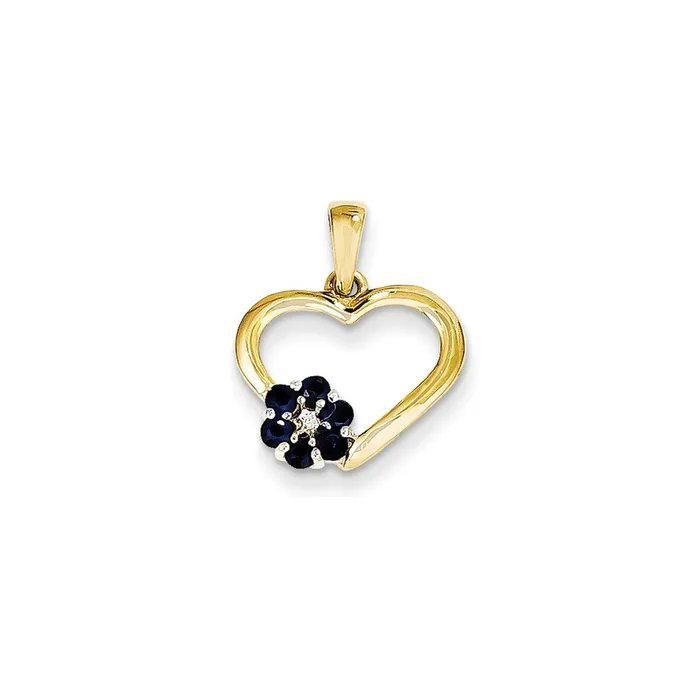 Necklaces Goldia 14K Yellow Gold Real Diamond and Sapphire Heart Pendant