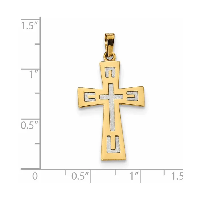 Necklaces Goldia 14k Yellow u0026 Rhodium Gold wRhodium Polished u0026 Satin Geometric Cross Pendant