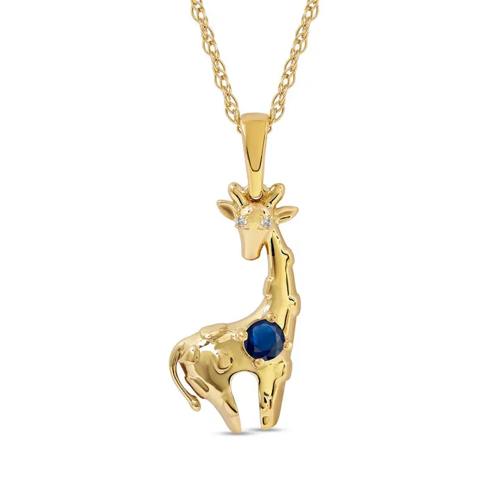 Necklaces Goldia 30mm Blue and White LabCreated Sapphire Giraffe Pendant in Sterling Silver with 14K Gold Plate Necklaces Goldia 30mm Blue and White LabCreated Sapphire Giraffe Pendant in Sterling Silver with 14K Gold Plate
