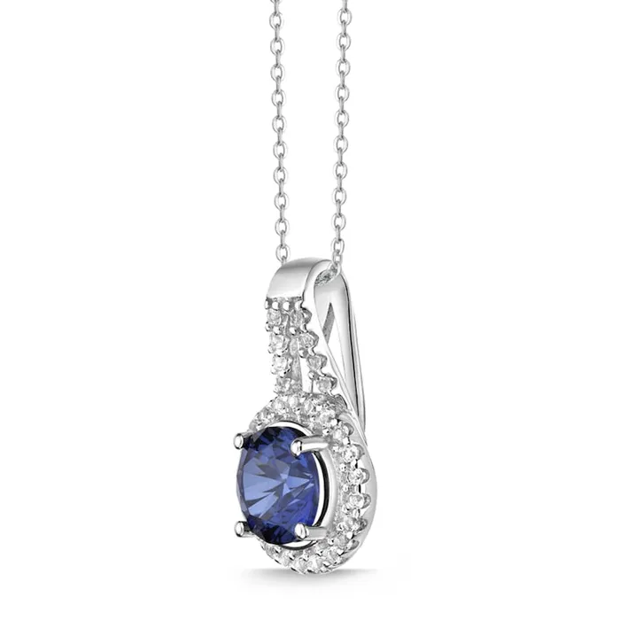 Necklaces Goldia 60mm Blue and White LabCreated Sapphire Frame Teardrop Pendant in Sterling Silver Necklaces Goldia 60mm Blue and White LabCreated Sapphire Frame Teardrop Pendant in Sterling Silver