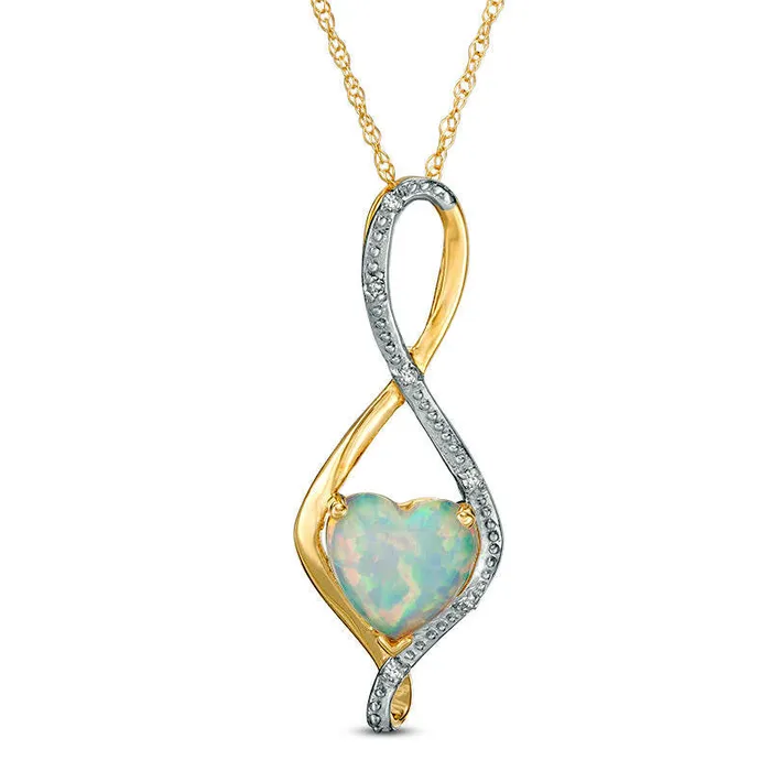 Necklaces Goldia 80mm HeartShaped LabCreated Opal and Diamond Accent Infinity Pendant in 10K Yellow Gold Necklaces Goldia 80mm HeartShaped LabCreated Opal and Diamond Accent Infinity Pendant in 10K Yellow Gold