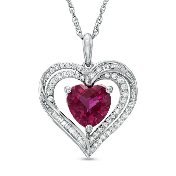 Necklaces Goldia 80mm HeartShaped LabCreated Ruby and White Sapphire Heart Pendant in Sterling Silver Necklaces Goldia 80mm HeartShaped LabCreated Ruby and White Sapphire Heart Pendant in Sterling Silver