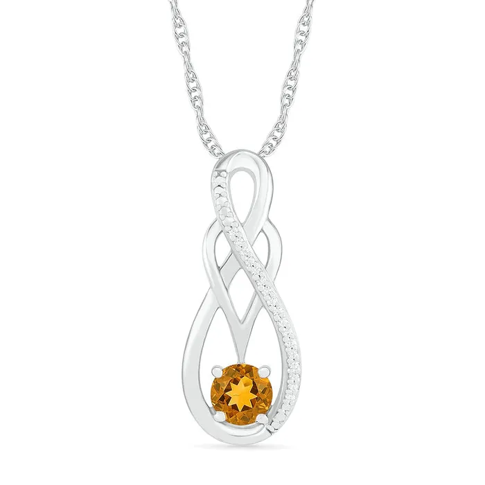 Necklaces Goldia Citrine and 005 CT TW Natural Diamond Overlay Infinity Pendant in Sterling Silver Necklaces Goldia Citrine and 005 CT TW Natural Diamond Overlay Infinity Pendant in Sterling Silver