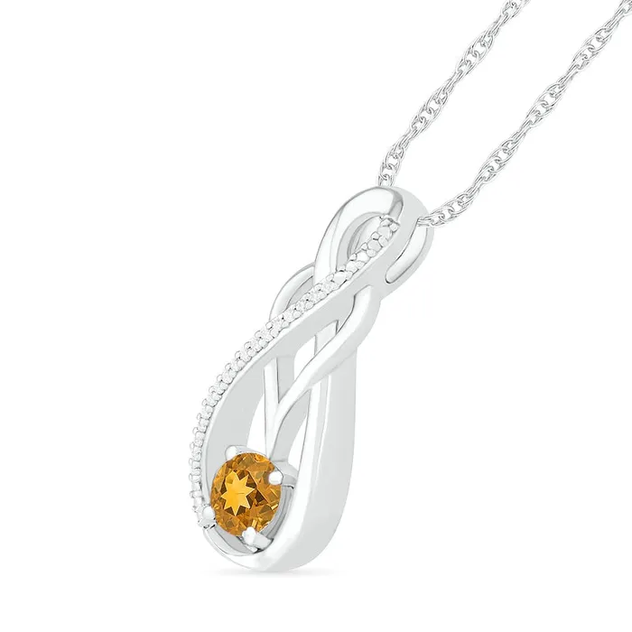 Necklaces Goldia Citrine and 005 CT TW Natural Diamond Overlay Infinity Pendant in Sterling Silver Necklaces Goldia Citrine and 005 CT TW Natural Diamond Overlay Infinity Pendant in Sterling Silver