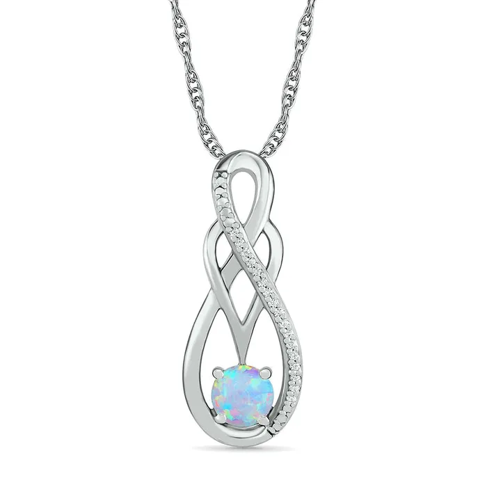 Necklaces Goldia LabCreated Opal and 005 CT TW Diamond Overlay Infinity Pendant in Sterling Silver Necklaces Goldia LabCreated Opal and 005 CT TW Diamond Overlay Infinity Pendant in Sterling Silver