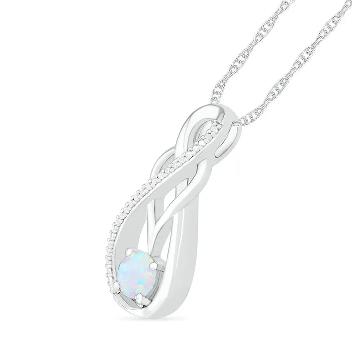Necklaces Goldia LabCreated Opal and 005 CT TW Diamond Overlay Infinity Pendant in Sterling Silver Necklaces Goldia LabCreated Opal and 005 CT TW Diamond Overlay Infinity Pendant in Sterling Silver