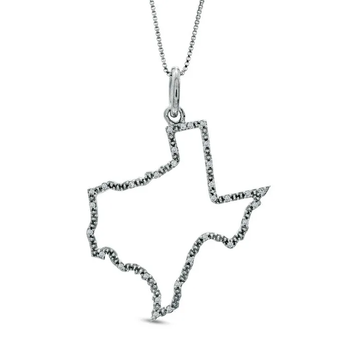 Necklaces Goldia Natural Diamond Accent State of Texas Outline Pendant in Sterling Silver Necklaces Goldia Natural Diamond Accent State of Texas Outline Pendant in Sterling Silver