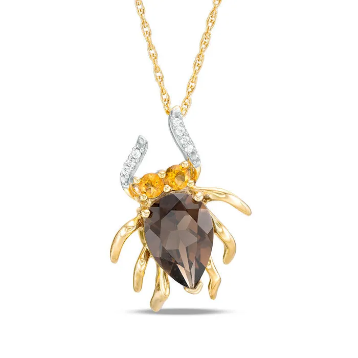 Necklaces Goldia PearShaped Smoky Quartz Citrine and Natural Diamond Accent Spider Pendant in 10K Yellow Gold Necklaces Goldia PearShaped Smoky Quartz Citrine and Natural Diamond Accent Spider Pendant in 10K Yellow Gold