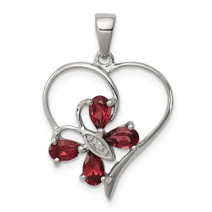 Necklaces Goldia Sterling Silver Rhodium Garnet u0026 Diamond Butterfly Heart Pendant Necklaces Goldia Sterling Silver Rhodium Garnet u0026 Diamond Butterfly Heart Pendant