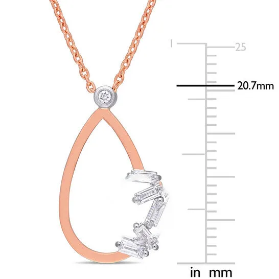 Necklaces JMS always Original AMOUR 17 CT TW Round and Parallel Baguette Diamond Teardrop Necklace In 14K 2Tone White and Rose Gold Necklaces JMS always Original AMOUR 17 CT TW Round and Parallel Baguette Diamond Teardrop Necklace In 14K 2Tone White and Rose Gold