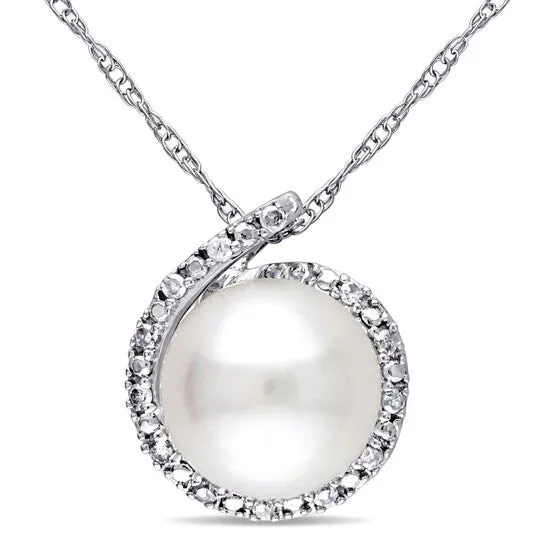 Necklaces JMS always Original AMOUR 8 85 Mm White Cultured Freshwater Pearl and Diamond Halo Pendant with Chain In 10K White Gold Necklaces JMS always Original AMOUR 8 85 Mm White Cultured Freshwater Pearl and Diamond Halo Pendant with Chain In 10K White Gold