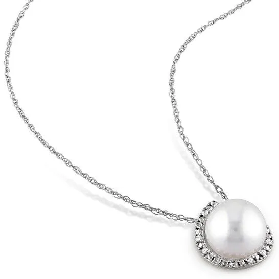 Necklaces JMS always Original AMOUR 8 85 Mm White Cultured Freshwater Pearl and Diamond Halo Pendant with Chain In 10K White Gold Necklaces JMS always Original AMOUR 8 85 Mm White Cultured Freshwater Pearl and Diamond Halo Pendant with Chain In 10K White Gold