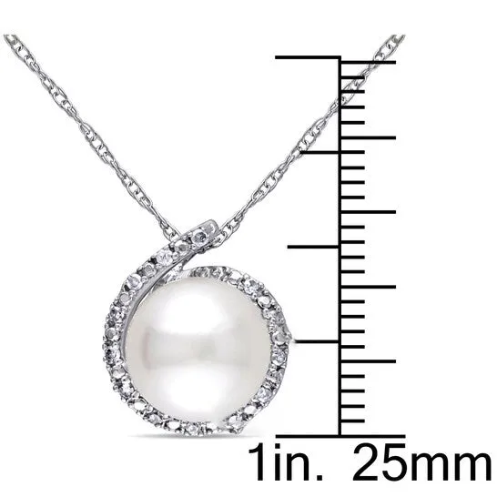 Necklaces JMS always Original AMOUR 8 85 Mm White Cultured Freshwater Pearl and Diamond Halo Pendant with Chain In 10K White Gold Necklaces JMS always Original AMOUR 8 85 Mm White Cultured Freshwater Pearl and Diamond Halo Pendant with Chain In 10K White Gold
