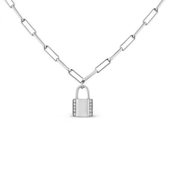 Necklaces JMS always Original Haus of Brilliance 925 Sterling Silver 110 Cttw Round Diamond Lock Pendant 20 Paperclip Chin Necklace HI Color SI1SI2 Clarity Necklaces JMS always Original Haus of Brilliance 925 Sterling Silver 110 Cttw Round Diamond Lock Pendant 20 Paperclip Chin Necklace HI Color SI1SI2 Clarity