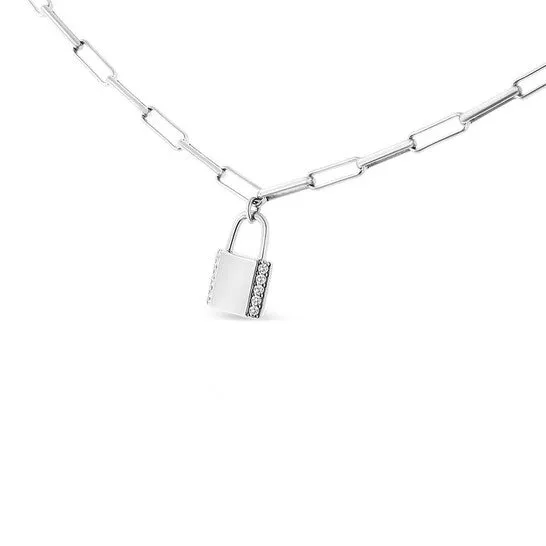 Necklaces JMS always Original Haus of Brilliance 925 Sterling Silver 110 Cttw Round Diamond Lock Pendant 20 Paperclip Chin Necklace HI Color SI1SI2 Clarity Necklaces JMS always Original Haus of Brilliance 925 Sterling Silver 110 Cttw Round Diamond Lock Pendant 20 Paperclip Chin Necklace HI Color SI1SI2 Clarity