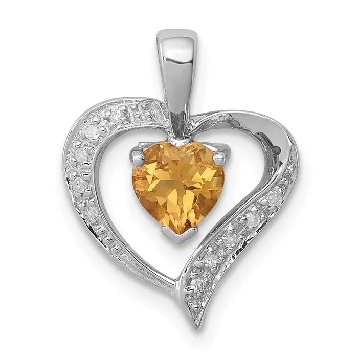 Necklaces Sterling Silver Rhodium Heart Citrine u0026 Diamond Heart Pendant Goldia Necklaces Sterling Silver Rhodium Heart Citrine u0026 Diamond Heart Pendant Goldia