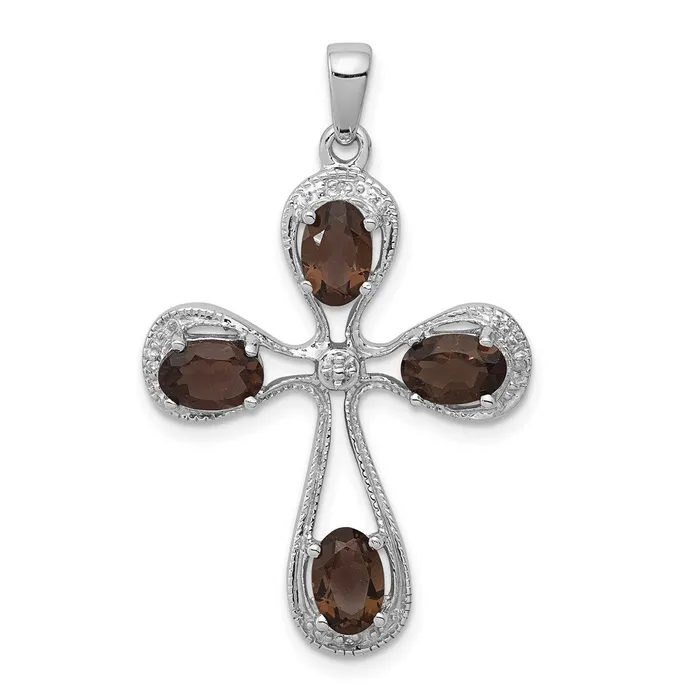 Necklaces Sterling Silver Rhodium Smoky Quartz Diamond Pendant Goldia