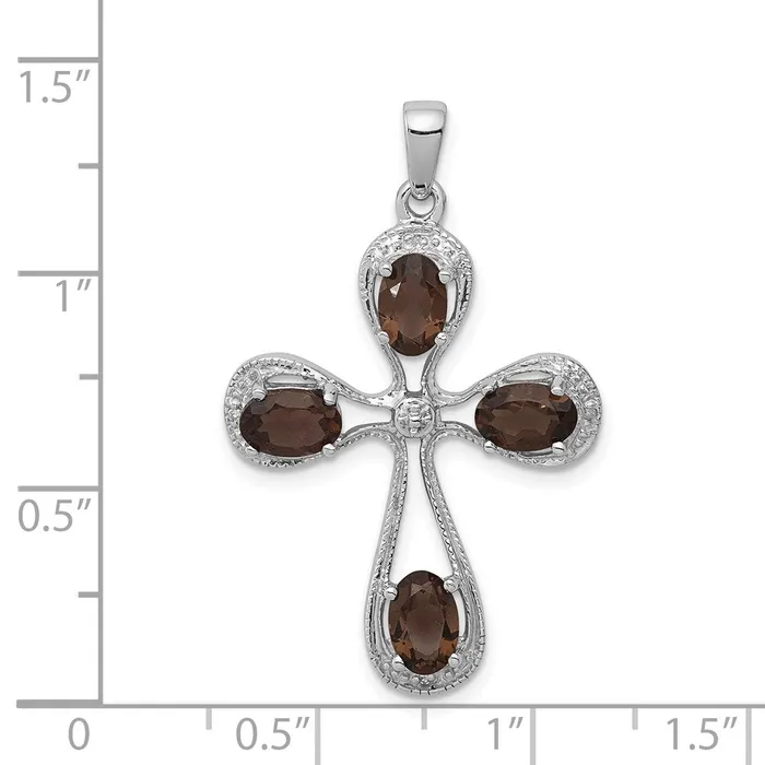 Necklaces Sterling Silver Rhodium Smoky Quartz Diamond Pendant Goldia