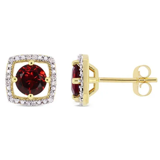 Original AMOUR 1 15 CT TGW Garnet and Diamond Halo Square Stud Earrings In 10K Yellow Gold JMS always Earrings Original AMOUR 1 15 CT TGW Garnet and Diamond Halo Square Stud Earrings In 10K Yellow Gold JMS always Earrings