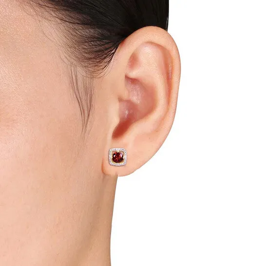 Original AMOUR 1 15 CT TGW Garnet and Diamond Halo Square Stud Earrings In 10K Yellow Gold JMS always Earrings Original AMOUR 1 15 CT TGW Garnet and Diamond Halo Square Stud Earrings In 10K Yellow Gold JMS always Earrings