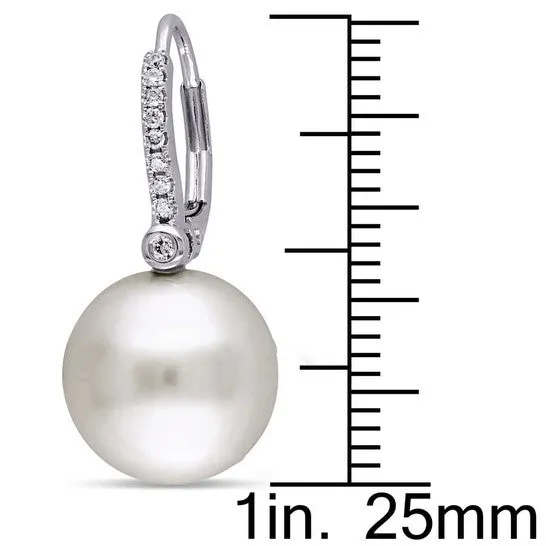 Original AMOUR 11 12 Mm South Sea Cultured Pearl and 18 CT TW Diamond Leverback Earrings In 14K White Gold JMS always Earrings Original AMOUR 11 12 Mm South Sea Cultured Pearl and 18 CT TW Diamond Leverback Earrings In 14K White Gold JMS always Earrings