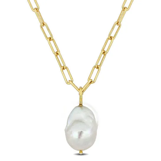 Original AMOUR 1314 Mm Natural Shape Cultured Freshwater Pearl and 35 Mm Oval Link Necklace In 18k Gold Plated Sterling Silver 18 Inches JMS always Necklaces Original AMOUR 1314 Mm Natural Shape Cultured Freshwater Pearl and 35 Mm Oval Link Necklace In 18k Gold Plated Sterling Silver 18 Inches JMS always Necklaces