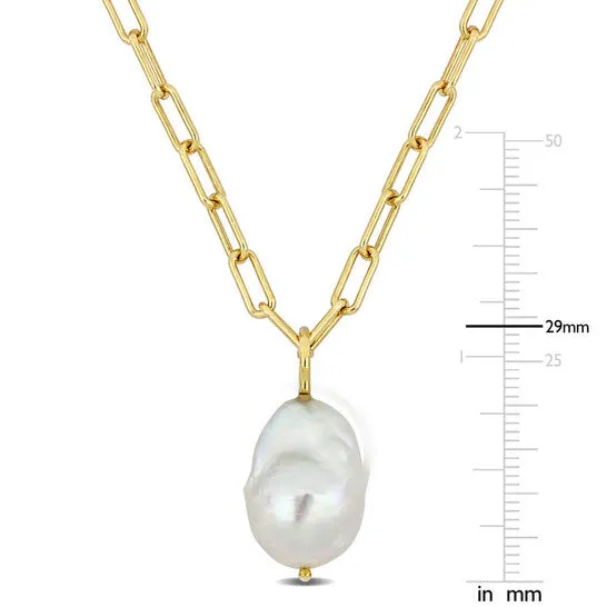 Original AMOUR 1314 Mm Natural Shape Cultured Freshwater Pearl and 35 Mm Oval Link Necklace In 18k Gold Plated Sterling Silver 18 Inches JMS always Necklaces Original AMOUR 1314 Mm Natural Shape Cultured Freshwater Pearl and 35 Mm Oval Link Necklace In 18k Gold Plated Sterling Silver 18 Inches JMS always Necklaces