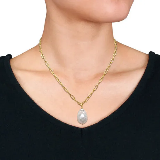 Original AMOUR 1314 Mm Natural Shape Cultured Freshwater Pearl and 35 Mm Oval Link Necklace In 18k Gold Plated Sterling Silver 18 Inches JMS always Necklaces Original AMOUR 1314 Mm Natural Shape Cultured Freshwater Pearl and 35 Mm Oval Link Necklace In 18k Gold Plated Sterling Silver 18 Inches JMS always Necklaces