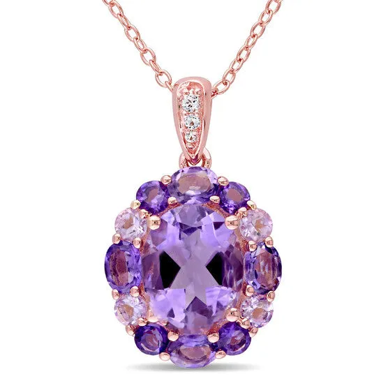 Original AMOUR 369 CT TGW Amethyst White Topaz and Rose De France Floral Pendant with Chain In Rose Plated Sterling Silver JMS always Necklaces Original AMOUR 369 CT TGW Amethyst White Topaz and Rose De France Floral Pendant with Chain In Rose Plated Sterling Silver JMS always Necklaces