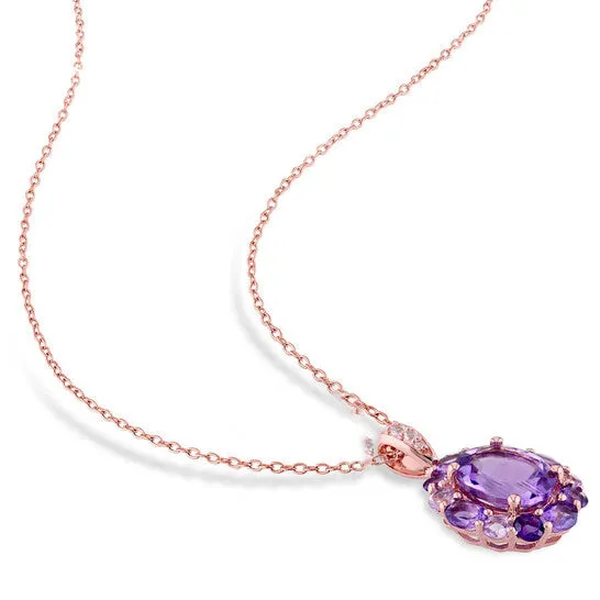 Original AMOUR 369 CT TGW Amethyst White Topaz and Rose De France Floral Pendant with Chain In Rose Plated Sterling Silver JMS always Necklaces Original AMOUR 369 CT TGW Amethyst White Topaz and Rose De France Floral Pendant with Chain In Rose Plated Sterling Silver JMS always Necklaces
