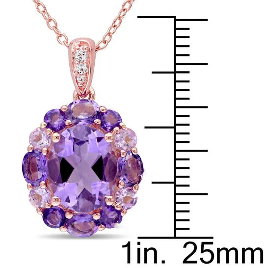 Original AMOUR 369 CT TGW Amethyst White Topaz and Rose De France Floral Pendant with Chain In Rose Plated Sterling Silver JMS always Necklaces Original AMOUR 369 CT TGW Amethyst White Topaz and Rose De France Floral Pendant with Chain In Rose Plated Sterling Silver JMS always Necklaces