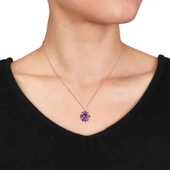 Original AMOUR 369 CT TGW Amethyst White Topaz and Rose De France Floral Pendant with Chain In Rose Plated Sterling Silver JMS always Necklaces Original AMOUR 369 CT TGW Amethyst White Topaz and Rose De France Floral Pendant with Chain In Rose Plated Sterling Silver JMS always Necklaces