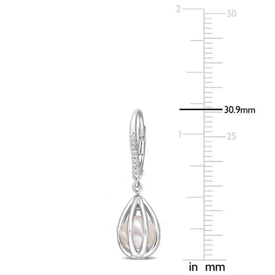 Original AMOUR 775mm Freshwater Cultured Pearl and Diamond Accent Pearl Leverback Earrings In Sterling Silver JMS always Earrings Original AMOUR 775mm Freshwater Cultured Pearl and Diamond Accent Pearl Leverback Earrings In Sterling Silver JMS always Earrings