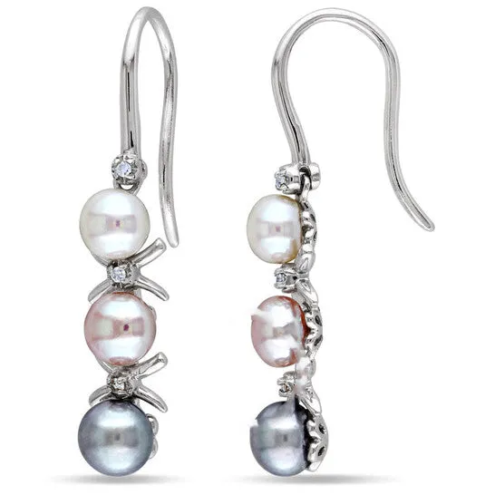 Original AMOUR White Pink and Grey Cultured Freshwater Pearl and Diamond Drop Earrings In Sterling Silver JMS always Earrings Original AMOUR White Pink and Grey Cultured Freshwater Pearl and Diamond Drop Earrings In Sterling Silver JMS always Earrings