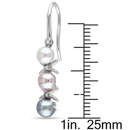 Original AMOUR White Pink and Grey Cultured Freshwater Pearl and Diamond Drop Earrings In Sterling Silver JMS always Earrings Original AMOUR White Pink and Grey Cultured Freshwater Pearl and Diamond Drop Earrings In Sterling Silver JMS always Earrings