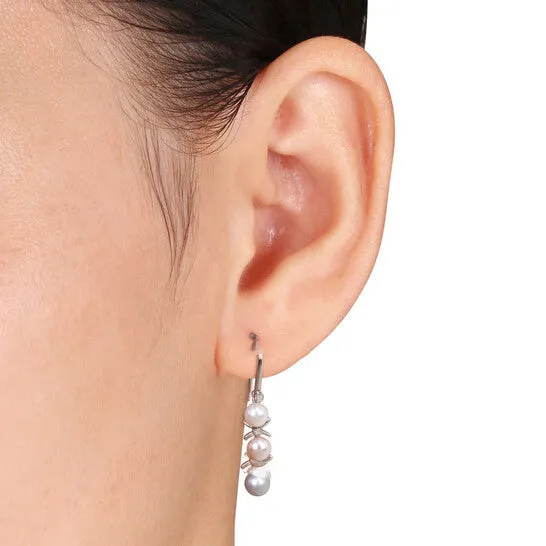 Original AMOUR White Pink and Grey Cultured Freshwater Pearl and Diamond Drop Earrings In Sterling Silver JMS always Earrings Original AMOUR White Pink and Grey Cultured Freshwater Pearl and Diamond Drop Earrings In Sterling Silver JMS always Earrings