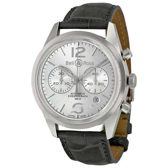 Original Bell and Ross Vintage Officer Silver Dial Stainless Steel Grey Leather Mens Watch BRG126WHSTSCR JMS always Earrings Original Bell and Ross Vintage Officer Silver Dial Stainless Steel Grey Leather Mens Watch BRG126WHSTSCR JMS always Earrings
