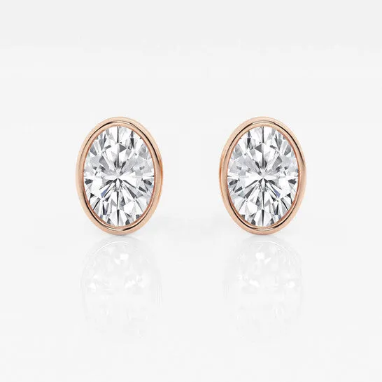 Original Brilliant Diamond 14KT Rose Gold 2 cttw OvalCut Lab Grown Diamond Bezel Set Solitaire Stud Earrings for Women FGVSSI JMS always Earrings Original Brilliant Diamond 14KT Rose Gold 2 cttw OvalCut Lab Grown Diamond Bezel Set Solitaire Stud Earrings for Women FGVSSI JMS always Earrings