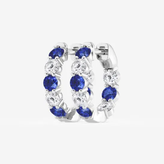 Original Brilliant Diamond 14KT White Gold Round Created Sapphire and 1 cttw RoundCut Lab Grown Diamond Inside Out Hoop Earrings for Women JMS always Earrings Original Brilliant Diamond 14KT White Gold Round Created Sapphire and 1 cttw RoundCut Lab Grown Diamond Inside Out Hoop Earrings for Women JMS always Earrings