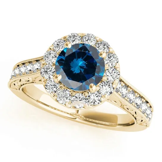 Original Maulijewels 140 Carat Round Shape Blue And White Diamond Ring in 14K Yellow Gold JMS always Rings Original Maulijewels 140 Carat Round Shape Blue And White Diamond Ring in 14K Yellow Gold JMS always Rings
